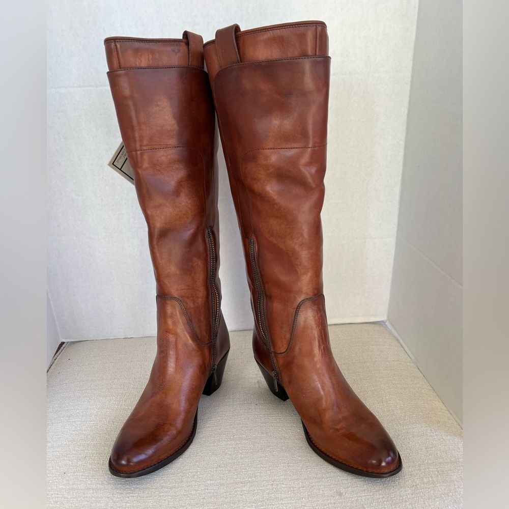 Frye Jackie Tall Leather Riding Boot Brown “Redwood” with heel. Size 8.5 New